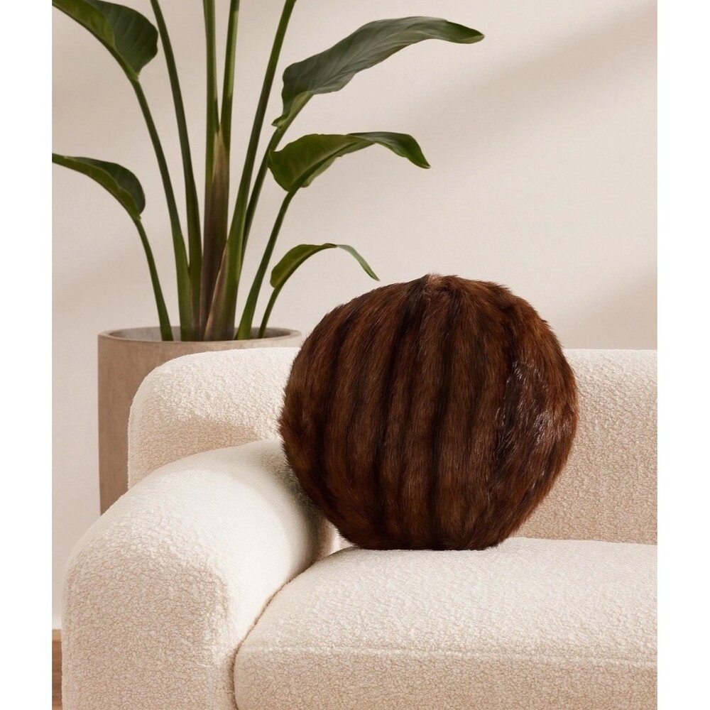 Round Pillow Real Mink Fur Ball Shape Sofa Throw Pillow Decor Made USA